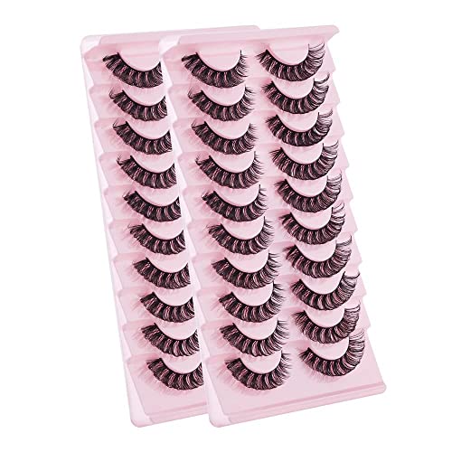 False Eyelashes Russian Strip Lashes Natural Fluffy Wispy D Curly 10 Pairs Reusable Fake Eyelashes Faux Mink Lashes Thick Short Soft Eyes Lash