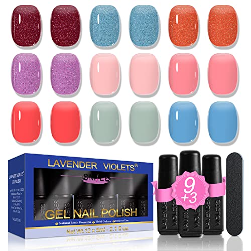Lavender Violets 13 Pcs Gel Nail Polishes Set French Nail Art White Pink Nude 9 Colours UV LED Soak Off With Base Coat,Matte n No Wipe Top Coat N