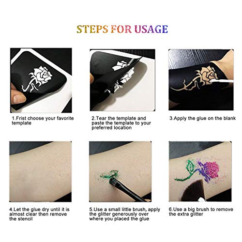 Glitter Tattoos Kit,Temporary Tattoo Set-24 Colors Glitter,135 Unique Stencil Body Nail Glitter Art Paint Birthday Party Gift for Girls Kids Teen