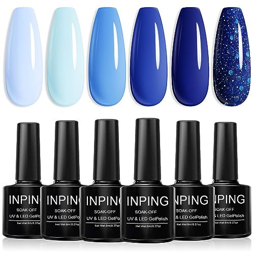 INPING Gel Nail Polish, 6 Colors Nude Gel Polish Bare Apricot Light Beige Natural Skin Dark Brown Popular Collection Soak Off UV/LED Lamp Manicur