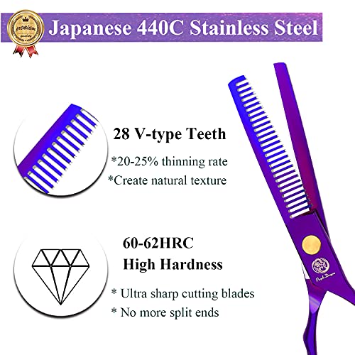 Purple Dragon Purple Hairdressing Scissors Set 5.5 Inch Hair Cutting & Thinning Scissors Kit for Men Women Kids Home Salon Barber
