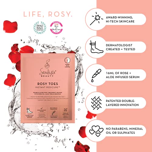 Seoulista Beauty Rosy Toes Instant Pedicure – At Home Foot Mask Treatment — Soothe and Hydrate Dry, Cracked Skin — Revitalise Neglected Feet— Wit