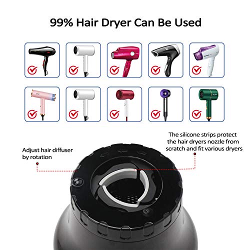 Premium Universal Hair Diffuser Adjustable from 1.37in to 2.68in for Curly and Natural Wavy Hair, Professional Hair Dryer Diffuser Attachment