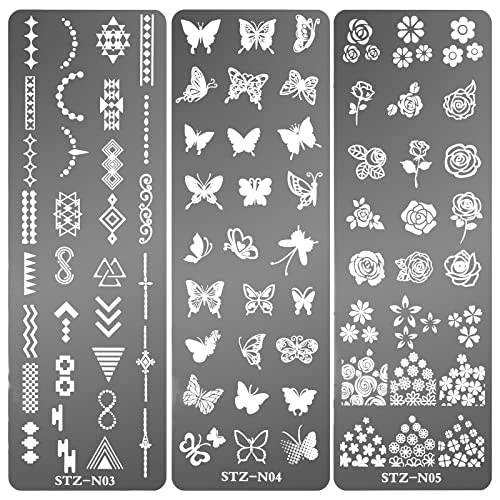MWOOT 6Pcs Nail Art Stamping Plates Set,Flower Leaf Butterflies Feathers Nail Stencils Plates Manicure Print Tool,Nail Plates Image Stamp Templat