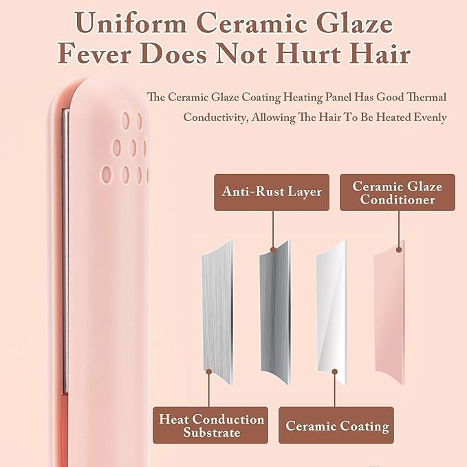 Jesshiny Mini Dual-Purpose Curling Iron,Hair Straightener and Curler 2 in 1,Ceramic Portable Mini Curling Iron Travel Size,USB Hair Iron Straight