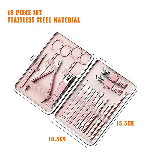 Cyleibe 18pcs Manicure and Pedicure Set, Nail Grooming Kit, Stainless Steel Nail Clipper Set for Ladies Women Girls Travel/Office/Home (Rose Gold