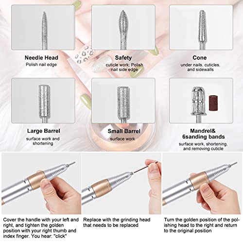 Nail Drill Electric Nail File Drill Machine Upgraded Manicure Pedicure Kit 30000RPM for Acrylic Nails,Gel Nail,Nail Art Polisher with 50pcs Sandi