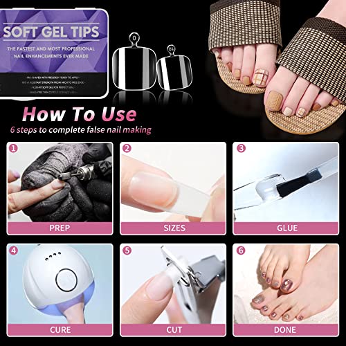 Clear Soft Gel Fake Toenail-Solid Square Fake Toenail Full Coverage Press on Toe Nail,Clear Ultra-thin Design Nail Extension,Smooth Traceless Hom