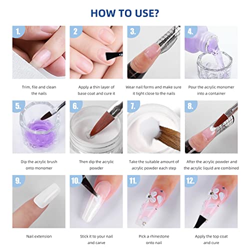 LIONVISON Acrylic Nail Kit - White Pink Nude - Acrylic Powder French Nail Art Set, No UV/LED Needed for Acrylic Extension Manicure Kit, Easy to D