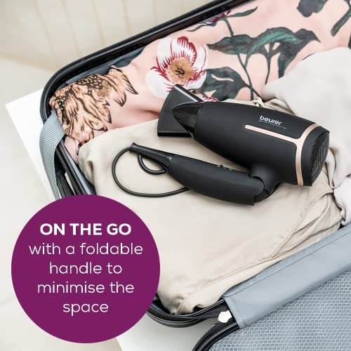 Beurer Style Pro HC25 Travel Hair Dryer,Lightweight Portable Hairdryer,Dual Voltage 110-120/220-240 V (1200/1600 Watts)For Worldwide Use,Ion Func