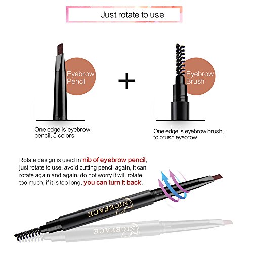 NICEFACE Eyebrow Pencil Dark Brown Double Ended Precision Waterproof Brow(Dark Brown #2)