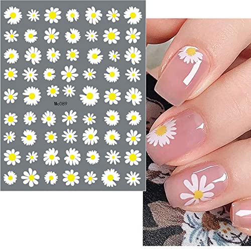 12 Sheets Spring Daisy Sunflower Nail Art Stickers Decals Self Adhesive Cute Summer White Yellow Flowers Floral Design Manicure Tips Nail Decorat