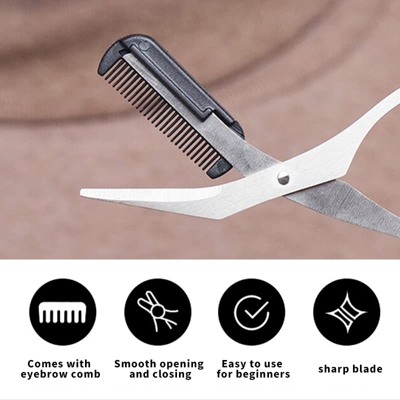 Eyebrow Scissors with Comb, Black Eyebrow Trimmer Scissors, Stainless Steel Eyebrow Trimmer Eyelash Comb Eyebrow Comb Small Eyebrow Grooming Beau