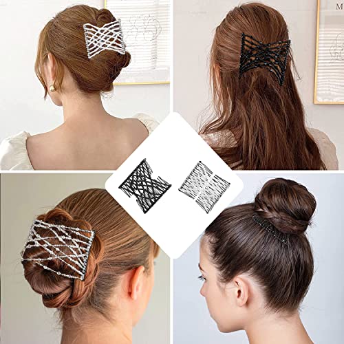 Stretch Beaded Hair Combs,Magic Crystal Beads Slides,Elastic Pearls Double Combs Vintage Double Slide Clips DIY Hair Accessories for Women 2PCS