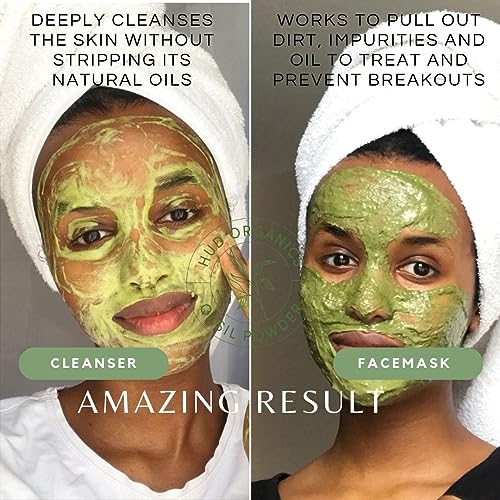 Hud Organics Qasil Powder Somali Natural Face Scrub & Mask, 3-1 Organic Care for All Skin Types, Deep Cleansing, Exfoliating, & Hydrating, Blackh