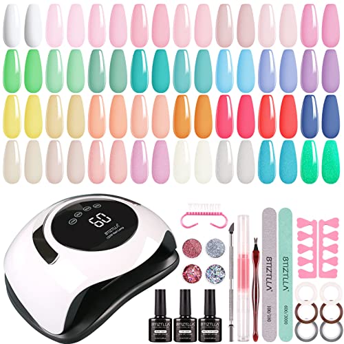 Btiztlla 21 Colors Gel Nail Polish Kit with 120W LED Light, Red Nude Glitter Gel Nail Polish Set, UV LED Nail Lamp, No Wipe Base Top Coat, Manicu