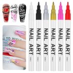6 Color 3D Nail Art Pens Set, Kalolary Nail Point Graffiti Dotting Pen Drawing Painting Liner Brush for DIY Nail Art Beauty Adorn Manicure Tools