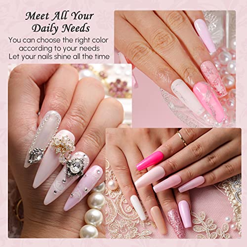 Aokitec 14Pcs Dip Powder Nail Kit Starter 8Colors Collection, Acrylic Dipping Powder Liquid Set with Base Top Coat Activator Brush Saver for Fren