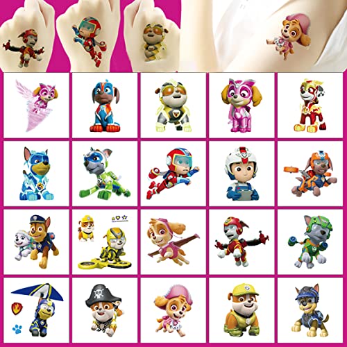 Paw Patrol Temporary Tattoo for Kids, 20 Sheets Big Children's Temporary Tattoo Body Art Tattoo Stickers,Goody Bag Stuffers Party Bag Fillers (2x