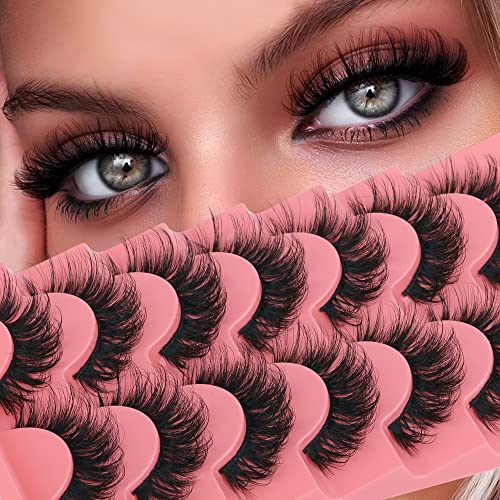 Fluffy Lashes Faux Mink False Eyelashes Dramatic 18mm Lashes Pack 7 Pairs Wispy Volume Cat Eye Lashes Pack by Eefofnn
