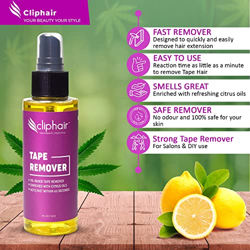 Cliphair Tape Hair Extensions Remover 118ml, Easy to Use Tape Remover Hair Extensions 4 FL oz, Citrus Oil Enriched Adhesive Tape Remover
