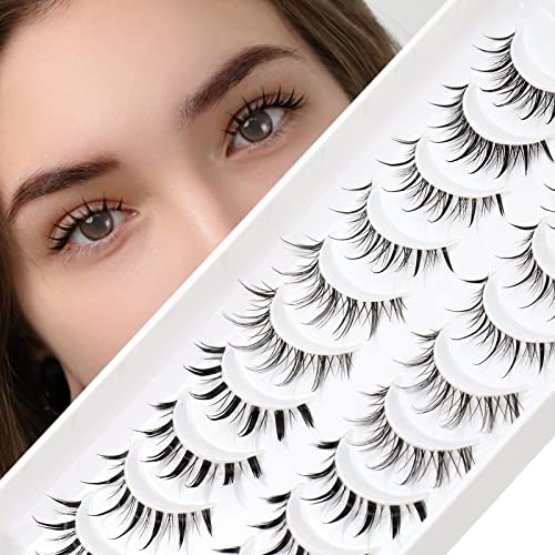 EMEDA 10 Pair Manga Lashes 5 Styles Mixed Anime Lashes 100% Handmade Transparent Band Manga Eyelashes Natural Look Spiky Manga Lashes Wispy Hybri