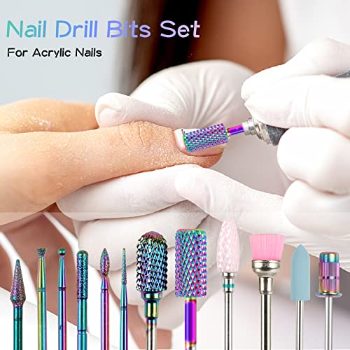 Nail Drill Bits Set 11pcs 3/32in Ceramic Tungsten Carbide Nail Drill Bit,Diamond Cuticle Electric Nail File Bits For Acrylic Nails With 75Pcs Nai