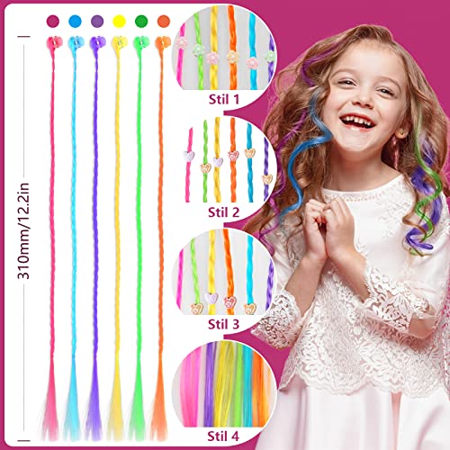 HQCM 36 Pcs Kids Hair Extensions with Hair Clips, Rainbow Braid Hair Extension, Girls' Hair Accessories Color Clip Hair Extension, for Parties an