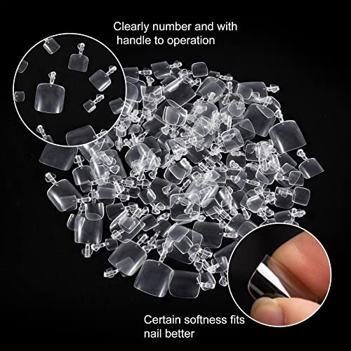 JSRQT 600 Pieces False Toe Nail Set, 12 Size Clear Full Cover Toenails Square Short Artificial French Toe Nail Set, Toe Nails Tips with handle fo