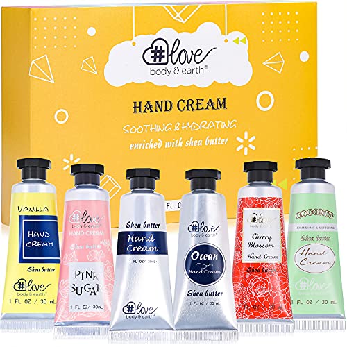 Shea Butter Hand Cream Set- Body & Earth Love Pack of 6 Advanced Repair Hand Cream for Rough&Dry Hands, Non-greasy 6 Plant Fragrances, Birthday G