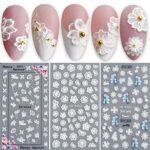 5D Embossed Spring Flower Nail Art Stickers 3 Sheets JMEOWIO Real 3D Self-Adhesive Decals Floral Butterfly Feather Leaf Design Nail Decoration fo