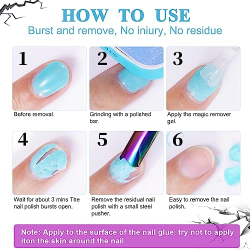 Gel Nail Polish Remover 2 Pack, Gel Polish Remover in 2-5 Minutes, Quickly & Easily Remove Gel Nail Polish with Scraper Cuticle Pusher Tools + Na