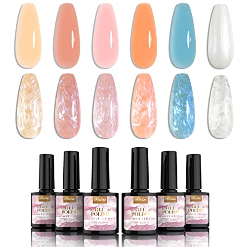 Kredioo Jelly Gel Nail Polish Set, 12Pcs 5ML Jelly Gel Polish Sheer Milky White Pink Nude Blue Purple Yellow Glitter Translucent Gel Polish UV Na