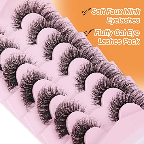 Fluffy False Eyelashes Natural Cat Eye Lashes 3D Faux Mink Eyelashes Wispy Fox Eye Lash Extensions 7 Pairs Multipack by Eefofnn