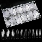 Sularpek Nail Tips, 500 Pcs Clear Natural False Nails, Long Coffin False Nail Tips, 10 Sizes Nail Tips for Nail Extensions, Artificial Nails Tips