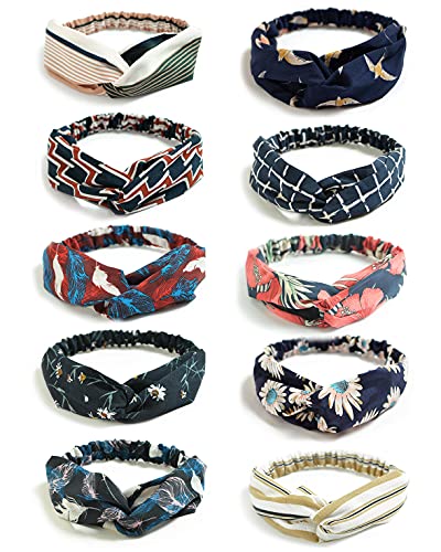 DRESHOW 10 Pieces Wide Headbands Knot Turban Headband Hair Band Elastic Hair Accessories for Women and Girls
