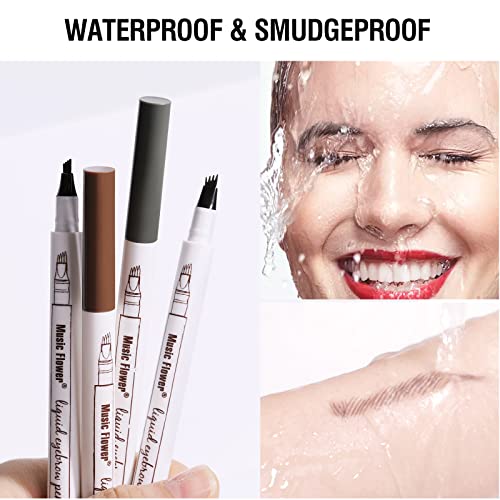 Music Flower Eyebrow Pencil, Chestnut Brow Pencil, Waterproof Brow Pen with 4 Micro-Fork Tip, Smudgeproof Fine Sketch Long Lasting Pen