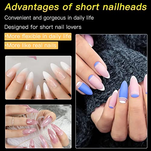 BomnKa 480 Pcs Short Almond Nail Tips, Gel Nail Tips 10 Sizes Clear Soft Nail Tips Fake Nails for Nail Art Salon and Home DIY
