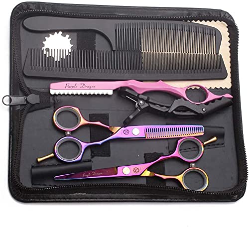 Purple Dragon Purple Hairdressing Scissors Set 5.5 Inch Hair Cutting & Thinning Scissors Kit for Men Women Kids Home Salon Barber