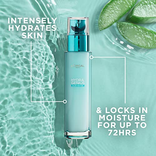 L'Oreal Paris Hydra Genius Hyaluronic Acid plus Aloe Liquid Hydrating Moisturiser, Rehydrating and Reinvigorating Face Serum for Dry to Sensitive
