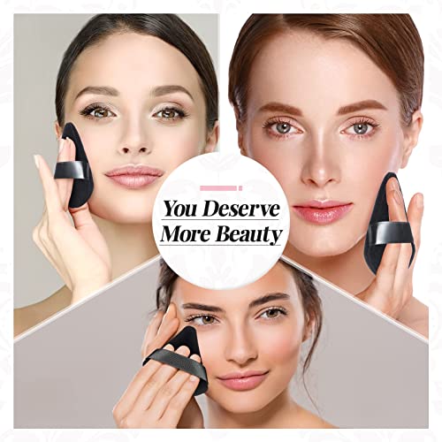 Patelai 2 Pcs Powder Puff Makeup Triangle Soft Sponge Reusable Sponges with Strap for Loose Cosmetic Foundation Wet Dry (Black)