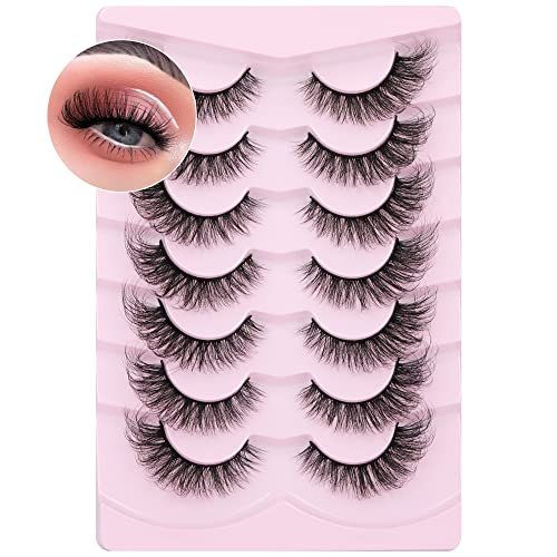Fluffy False Eyelashes Natural Cat Eye Lashes 3D Faux Mink Eyelashes Wispy Fox Eye Lash Extensions 7 Pairs Multipack by Eefofnn