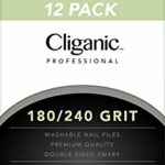 12 Pack Nail File Set: 180/240 Grit | Professional Washable Double Sided Emery Board - Buffer Files Kit | Cliganic 90 Days Warranty
