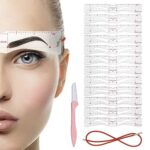 Eyebrow Stencil Shaper Kit, 12 Pieces Reusable Eyebrow Shapers Template Stencils with 1 Straps and 1 Eyebrow Razor Trimmer, DIY Eyebrow Stamp Kit
