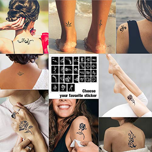 Lictin Temporary Tattoo Kit, Temporary Art Tattoos 6 PCS Temporary Tattoo Paste Cone with 4 Plastic Nozzles and 2 PCS Temporary Tattoos Stencils