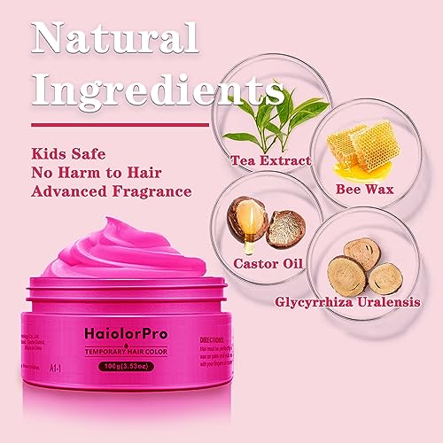 HaiolorPro Pink Temporary Hair Colour Dye Wax Washable,Non Permanent Coloured Hair Spray for kids, Hair Makeup Paint Wax for Parties or Cosplay,