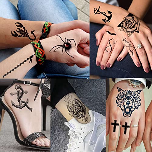 LAROI 50 Sheets Animals Black Temporary Tattoos For Men Adults Tribal Ealge Dragon Fake Small Temporary Tattoos For Women Neck Arm Thigh Flower T