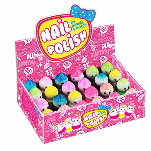 Beauty4Britain 24 x Nail Polish Doll Shaped Mix of 24 Glitter Pastel Pearl Bright Classic Colours Display Box Glass Bottles (Colour Set B)