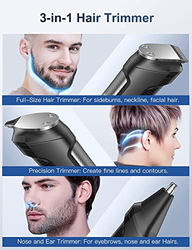 Beard Trimmer Hair Clippers Men, Nose & Ear Trimmer, 9-in-1 Body Groomer Men Kit, Cordless Rechargeable Hair Clippers with 7 Limit Combs, Stainle