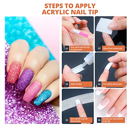 Fake Nails Tips - Natural Colour - 10 Sizes Pack of 500 – Half Cover Acrylic Nails for Women & Girls - Smooth and Lightweight Oval False Nails Se